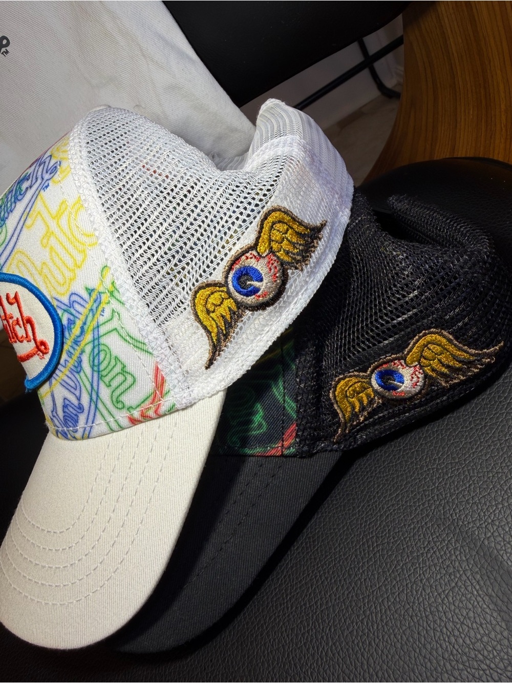 Set Of 2 Von Dutch Flying Eyeball Trucker Hat Black Mesh Snapback Adjustable Cap - Picture 10 of 12